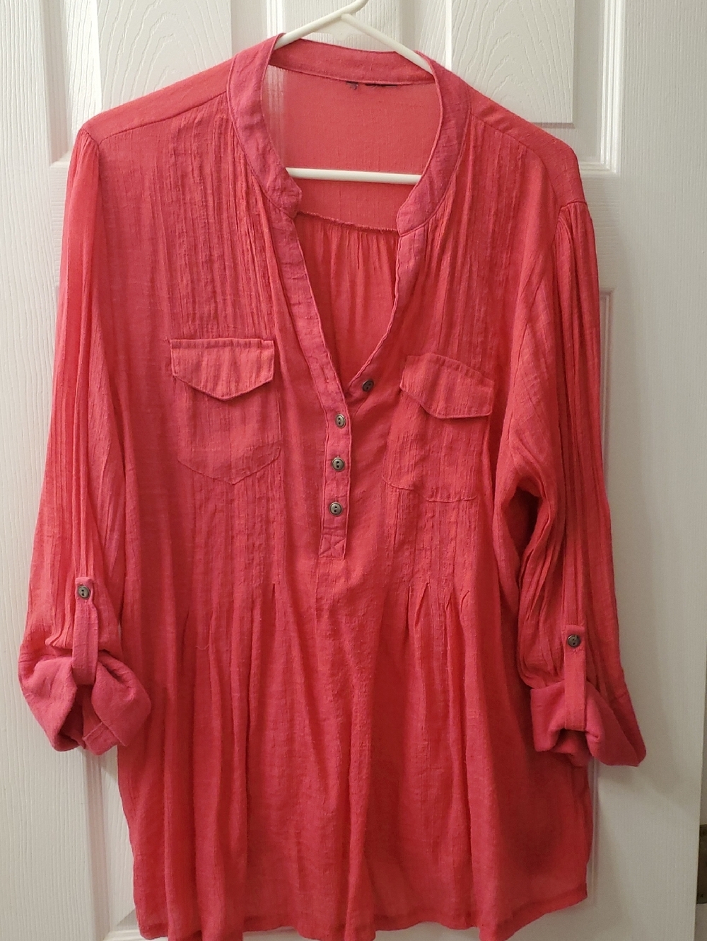 Source Unknown Coral Pink Button-Front Peasant Tunic